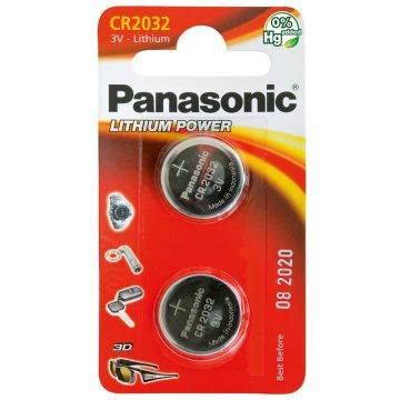 BATTERIJ PANASONIC "LITHIUM POWER" KNOOPCELBATTERIJEN - TYPE CR-2032 (12 PER OVERDOOS)