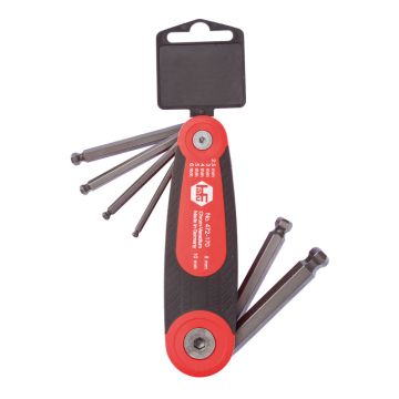 STIFTSLEUTELSET MET KOGELKOP “FOLDEX® DUO” 2K INKLAPBARE HOUDER - INBUS - 7 DELIG - 2,5>10 (5 PER OVERDOOS)