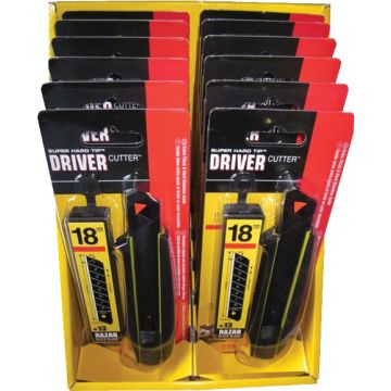 DRIVER CUTTER 18 MM AUTO-LOCK + 13 RAZAR BLACK MESSEN (12 PER OVERDOOS)