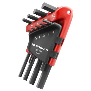 SET 9 KORTE 6-KANT HAAKSE SLEUTELS 1,5 TOT 10MM IN HOUDER