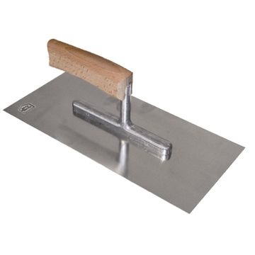 PLAKSPAAN 280 X 130 X 0,7 MM MET GEBOGEN HOUTEN HANDGREEP - INOX (10 PER OVERDOOS)
