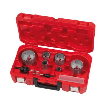 GATZAGEN SET BI-METAAL AANNEMER (25/32/40/54/68/76 MM, 2X OPNAMESCHACHT MET CENTREERBOOR, 2X CENTREERBOOR, ⅛″ INBUSSLEUTEL)